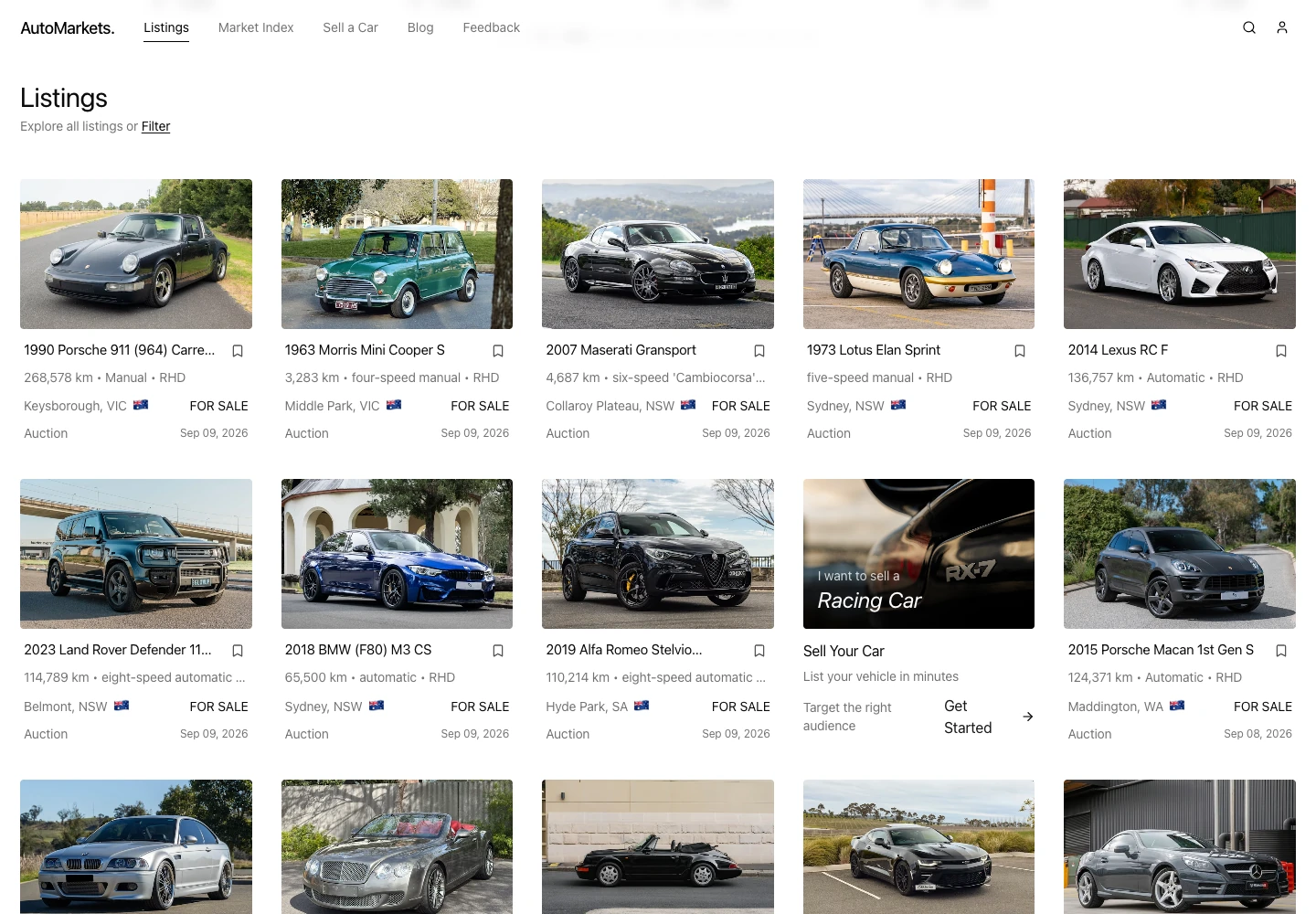 The current marketplace brings auction, dealer and private vehicle listings into a searchable collection.