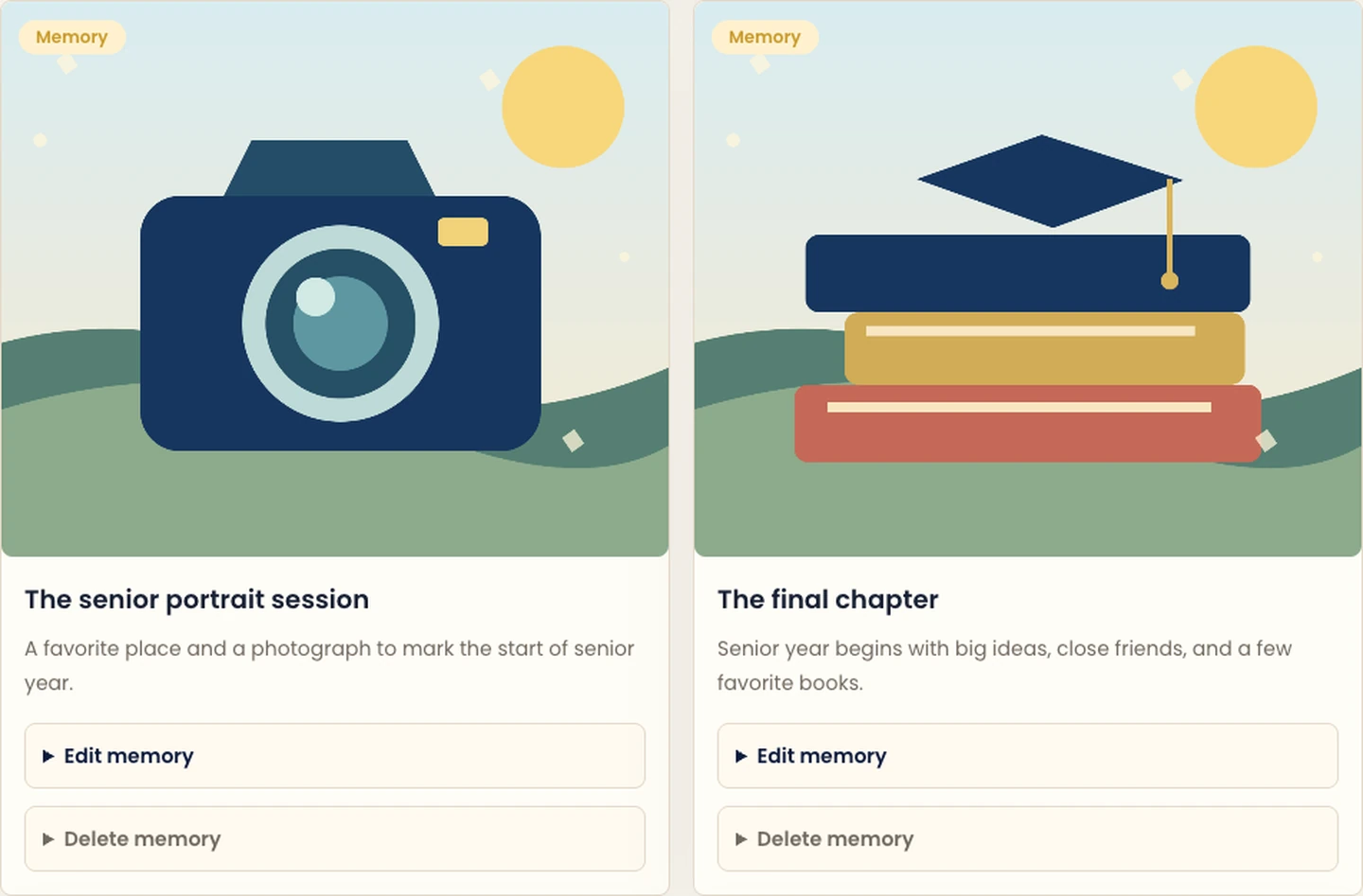 Photos and stories stay together, with editing and removal in the graduate workspace.